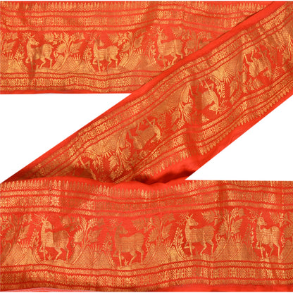 Sanskriti Vintage Sari Border Woven Brocade 1 YD Trim Craft Sewing Red Zari Lace