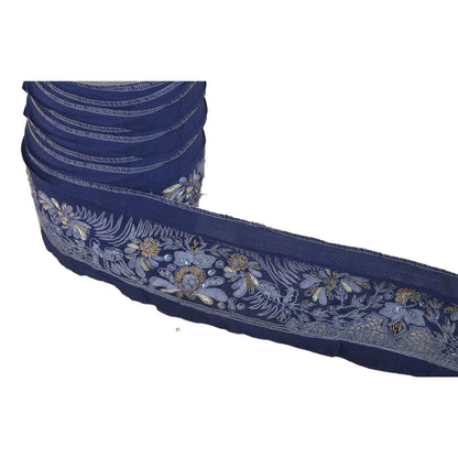 Sanskriti Vintage Sari Border Hand Embroidered 1YD Trim Sewing Blue Craft Lace