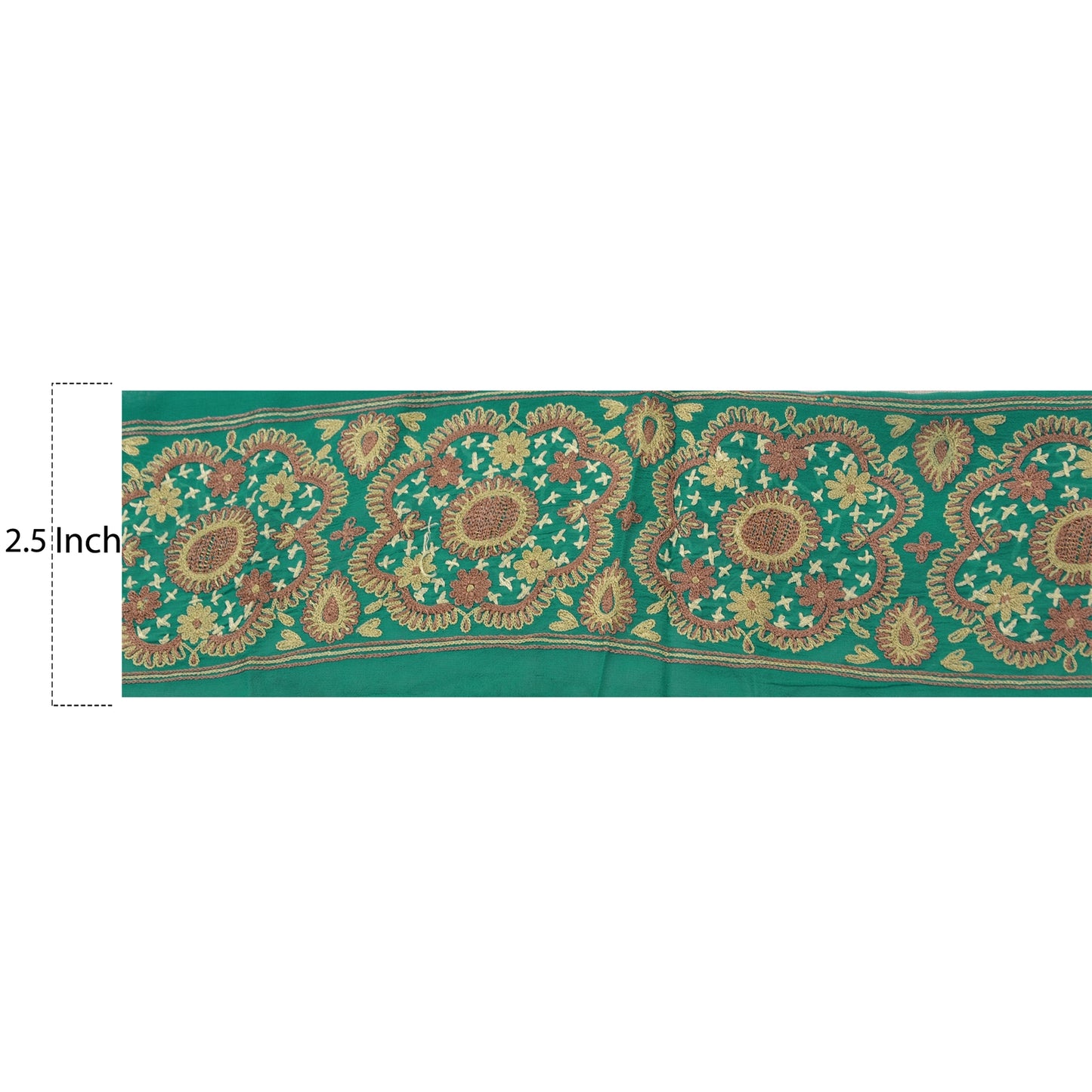 Sanskriti Vintage Sari Border Hand Embroidered 1 YD Trim Sewing Green Craft Lace