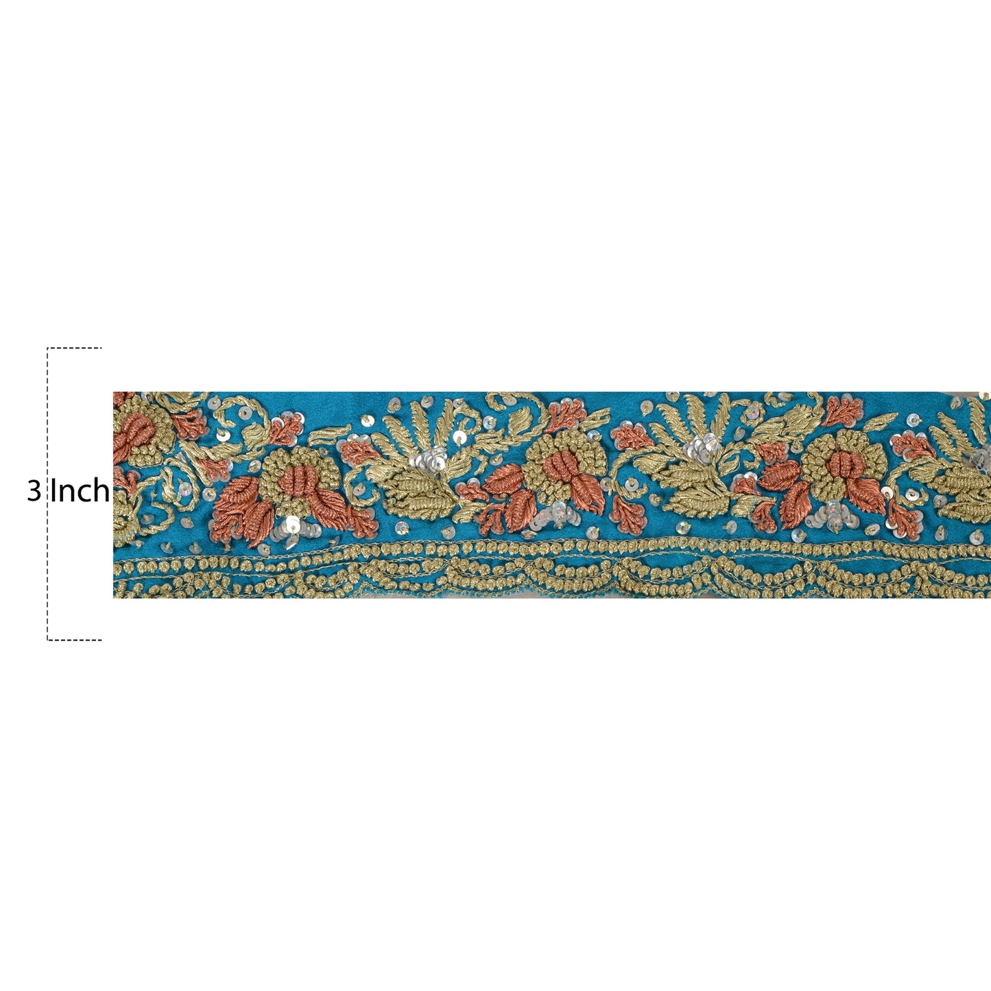 Sanskriti Vintage Sari Border Hand Beaded 1 YD Trim Sewing Blue Craft Zari Lace