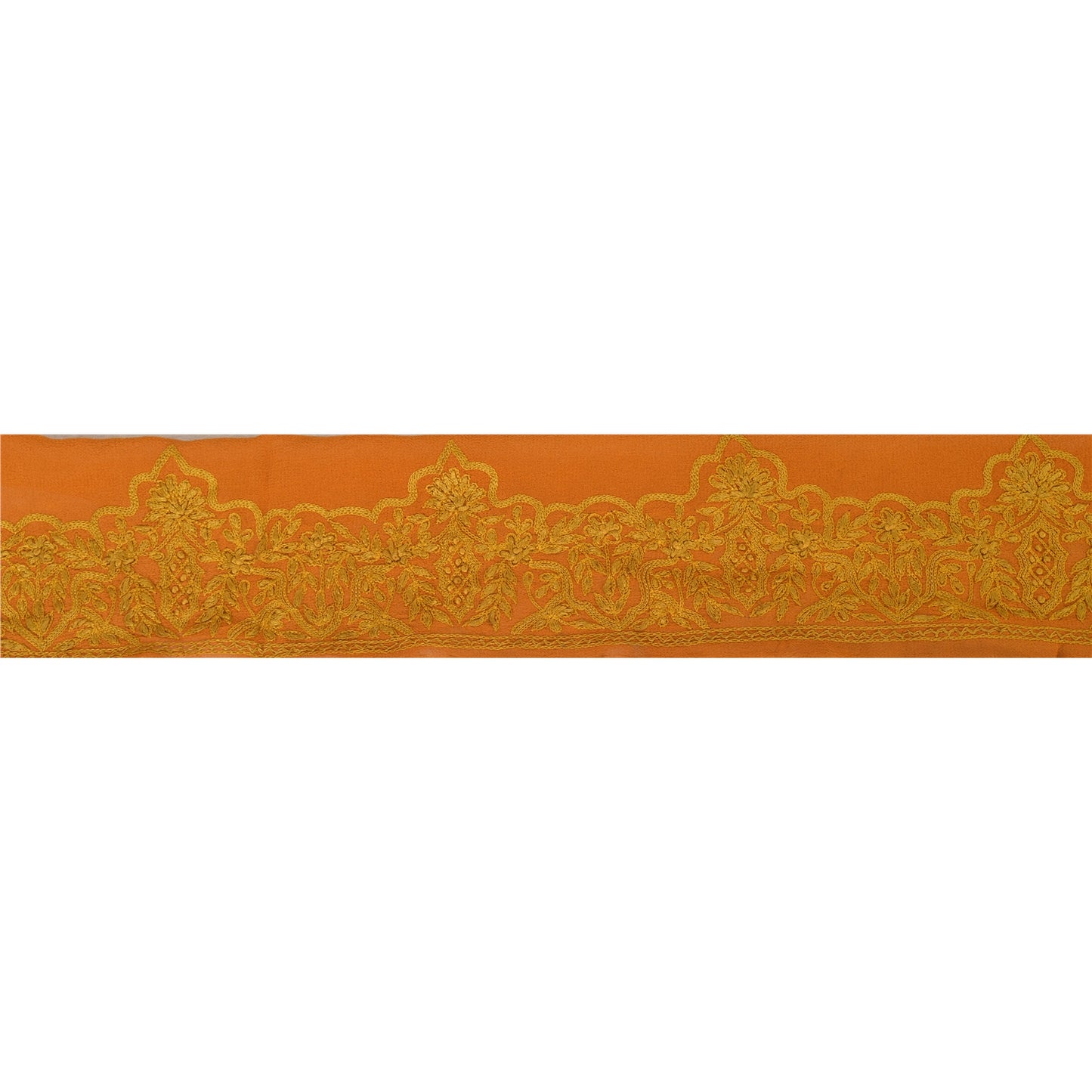 Sanskriti Vintage Sari Border Hand Embroidered 5YD Trim Sewing Orange Craft Lace