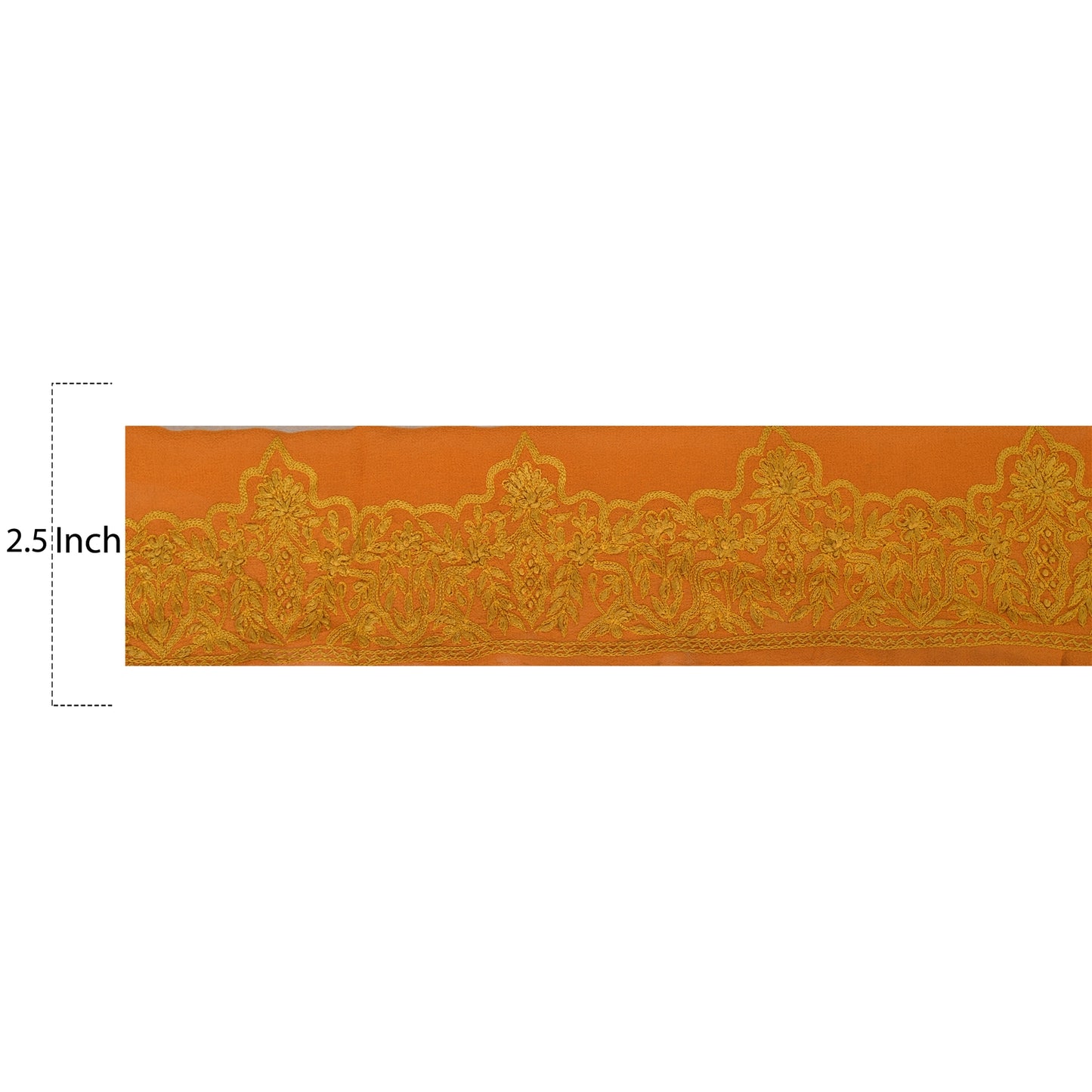 Sanskriti Vintage Sari Border Hand Embroidered 5YD Trim Sewing Orange Craft Lace