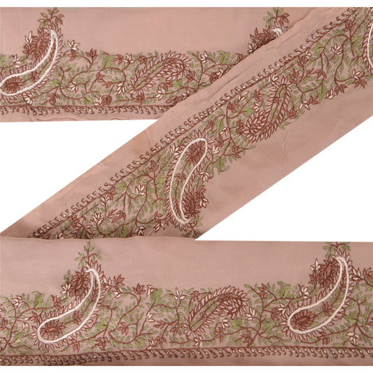 Sanskriti Vintage Sari Border Hand Embroidered Sozni 1 YD Trim Pink Decor Lace