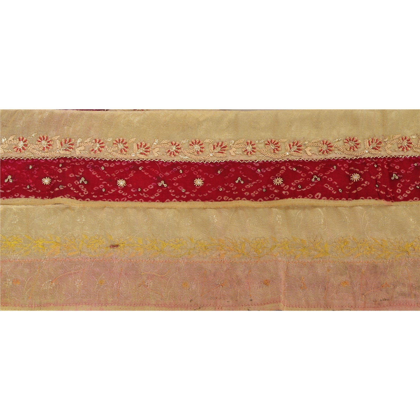 Sanskriti Vintage Sari Bandhani Border Hand Beaded 1 YD Trim Sewing Craft Lace