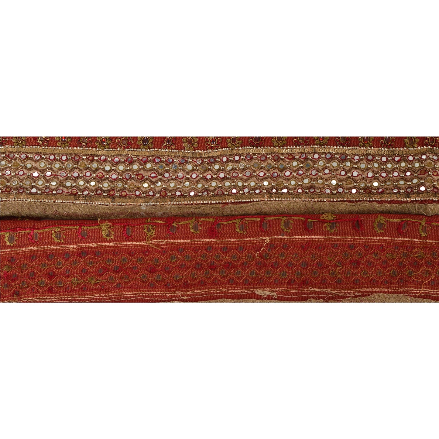 Sanskriti Vintage Sari Border Hand Beaded 1 YD Indian Trim Sewing Dark Red Lace