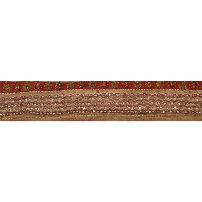 Sanskriti Vintage Sari Border Hand Beaded 1 YD Indian Trim Sewing Dark Red Lace