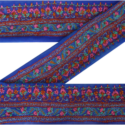 Sanskriti Vintage Sari Border Embroidered 1 YD Trim Sewing Blue Craft Decor Lace