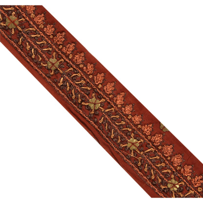 Sanskriti Vintage Sari Border Hand Beaded 1 YD Trim Ribbon Orange Craft Lace