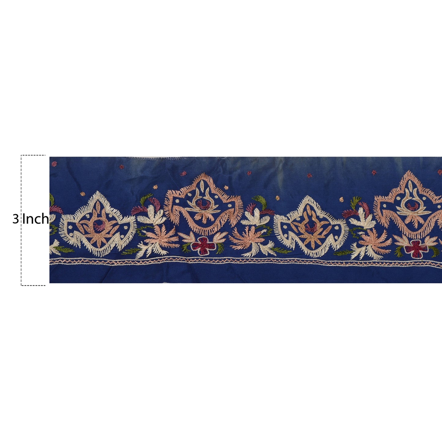 Sanskriti Vintage Sari Border Hand Embroidered 1 YD Trim Sewing Blue Craft Lace