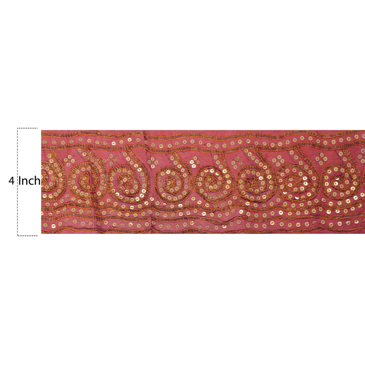 Sanskriti Vintage Pink Sari Border Hand Beaded Indian Craft Trim 1YD Sewing Lace