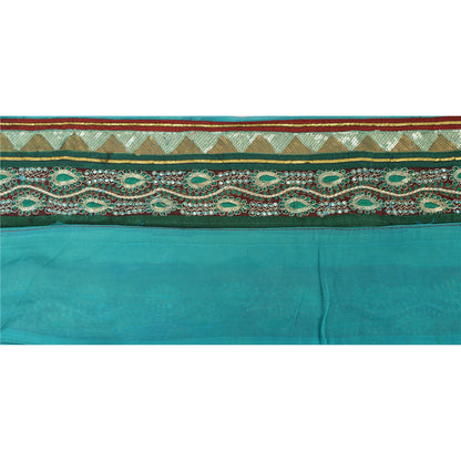 Sanskriti Vintage Green Sari Border Hand Beaded Indian Craft Trim 1 YD Lace