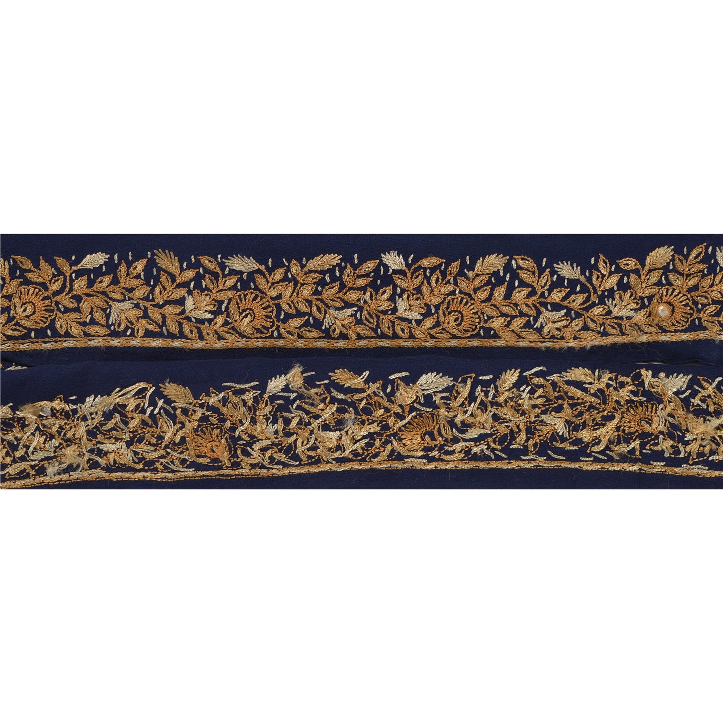 Sanskriti Vintage 1 YD Sari Border Hand Embroidered Indian Trim Ribbon Blue Lace