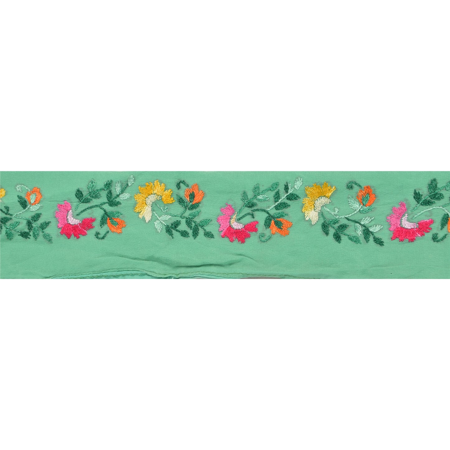 Sanskriti Vintage 1YD Sari Border Hand Embroidered Indian Trim Ribbon Green Lace