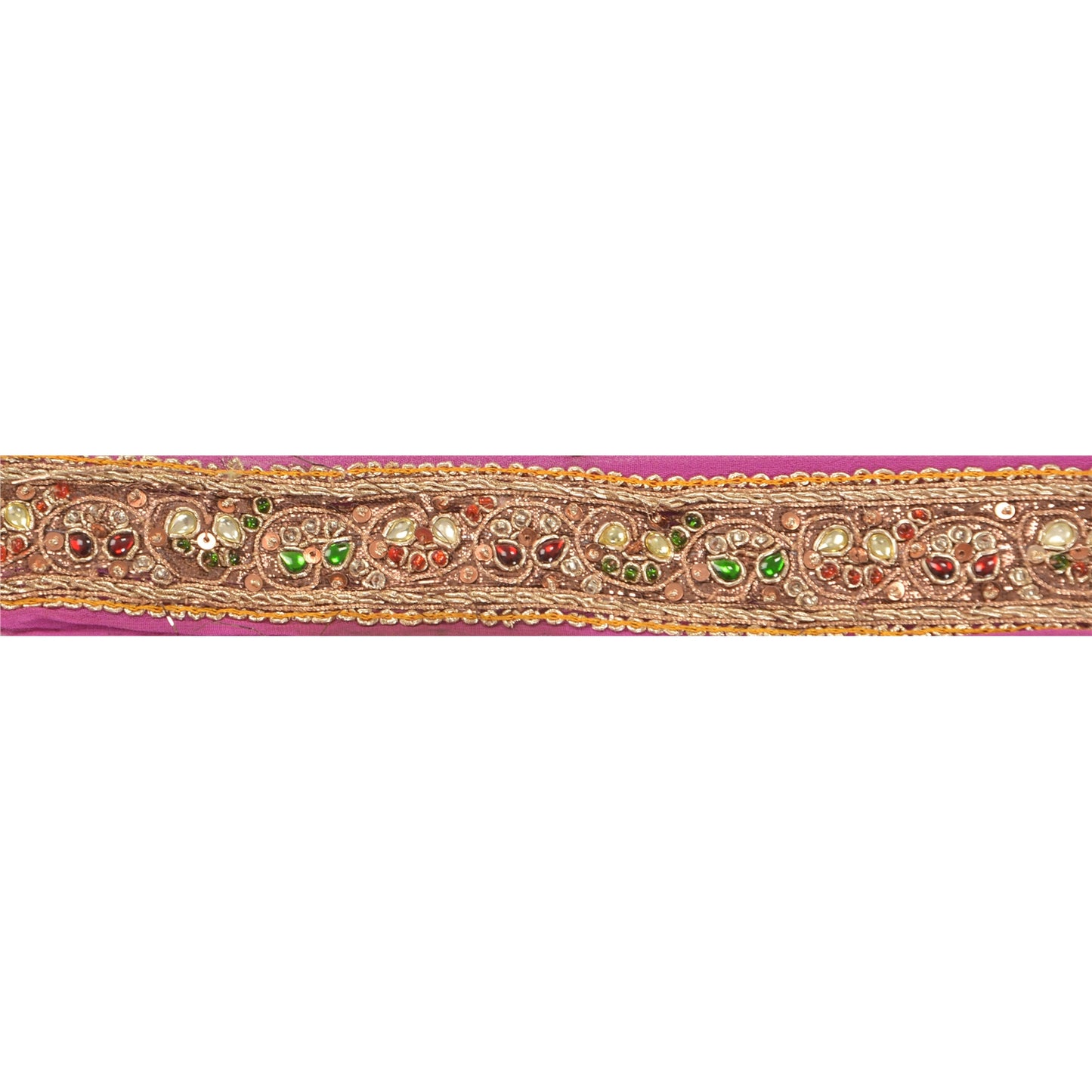 Sanskriti Vintage 1 YD Sari Border Hand Beaded Indian Trim Ribbon Purple Lace