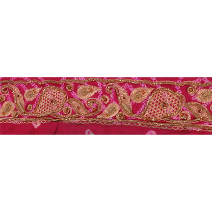 Sanskriti Vintage 6 YD Sari Border Hand Beaded Bandhani Trim Craft Pink Lace