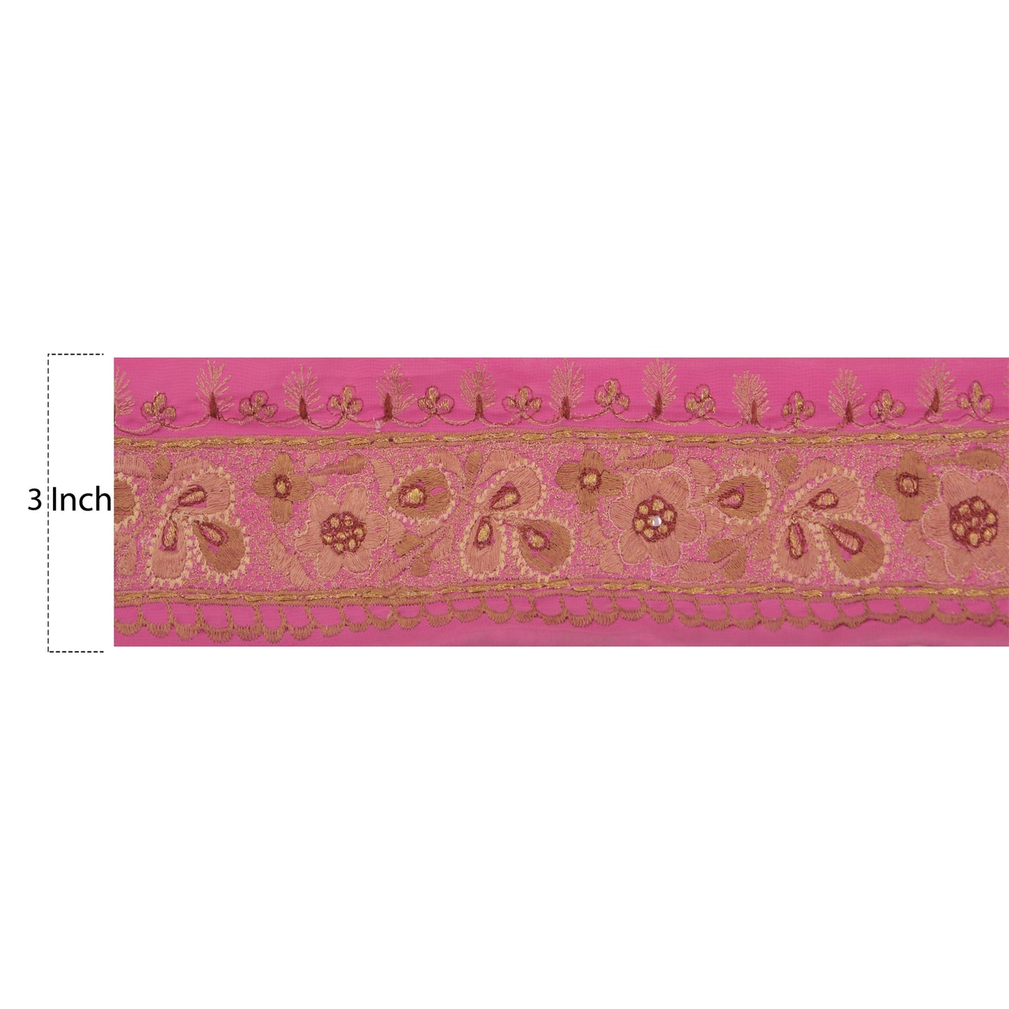 Sanskriti Vintage 1 YD Sari Border Hand Embroidered Trim Sewing Craft Pink Lace