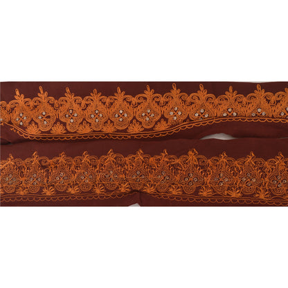 Sanskriti Vintage 1 YD Sari Border Hand Embroidered Craft Trim Ribbon Brown Lace