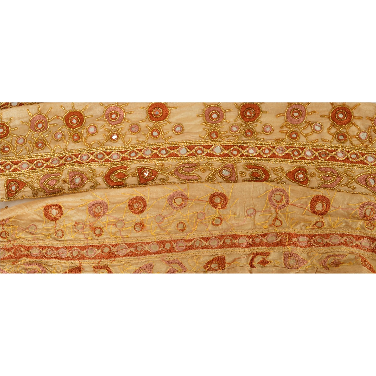 Sanskriti Vintage 1 YD Sari Border Craft Hand Beaded Trim Sewing Cream Lace