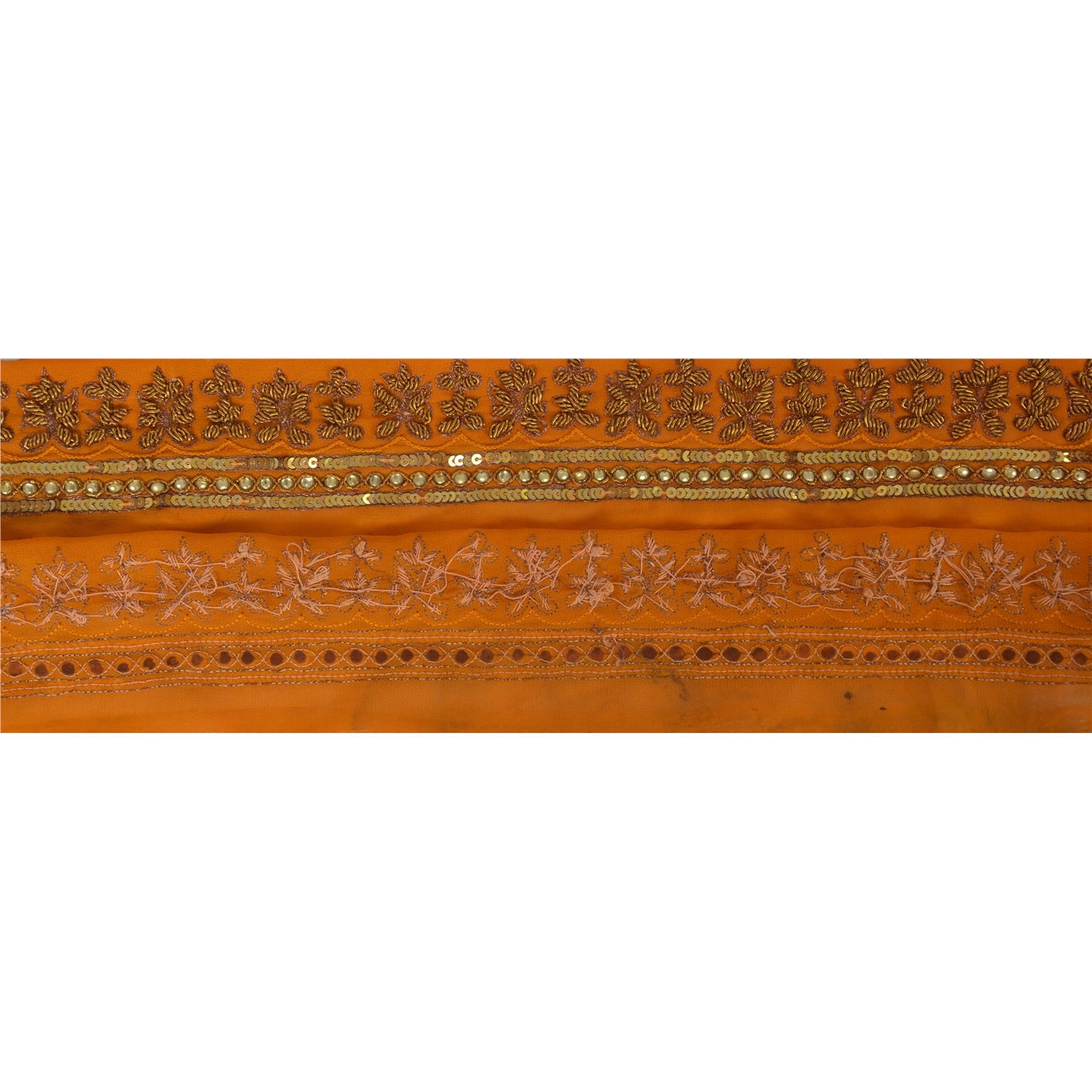 Sanskriti Vintage 6 YD Sari Border Hand Beaded Craft Trim Ribbon Orange Lace