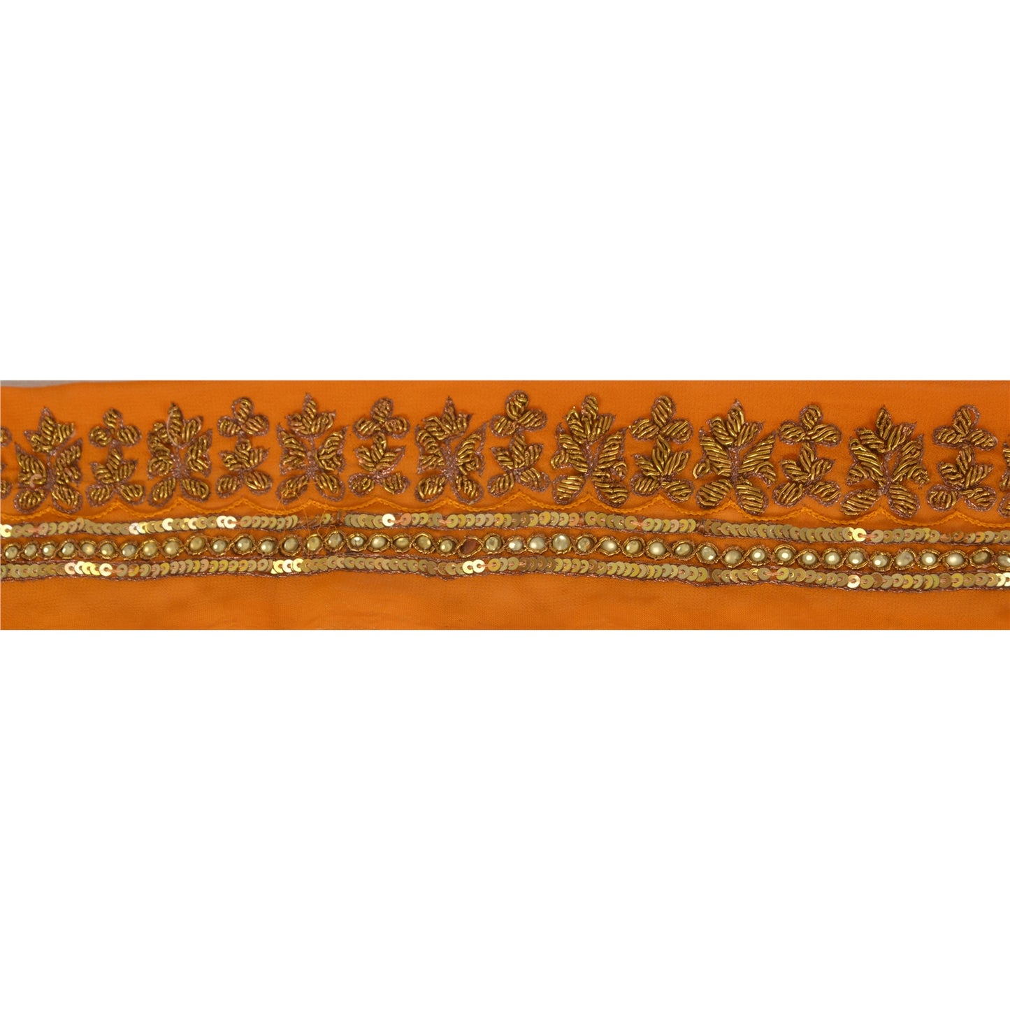 Sanskriti Vintage 6 YD Sari Border Hand Beaded Craft Trim Ribbon Orange Lace