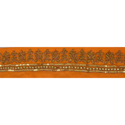 Sanskriti Vintage 6 YD Sari Border Hand Beaded Craft Trim Ribbon Orange Lace