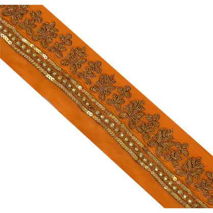 Sanskriti Vintage 6 YD Sari Border Hand Beaded Craft Trim Ribbon Orange Lace