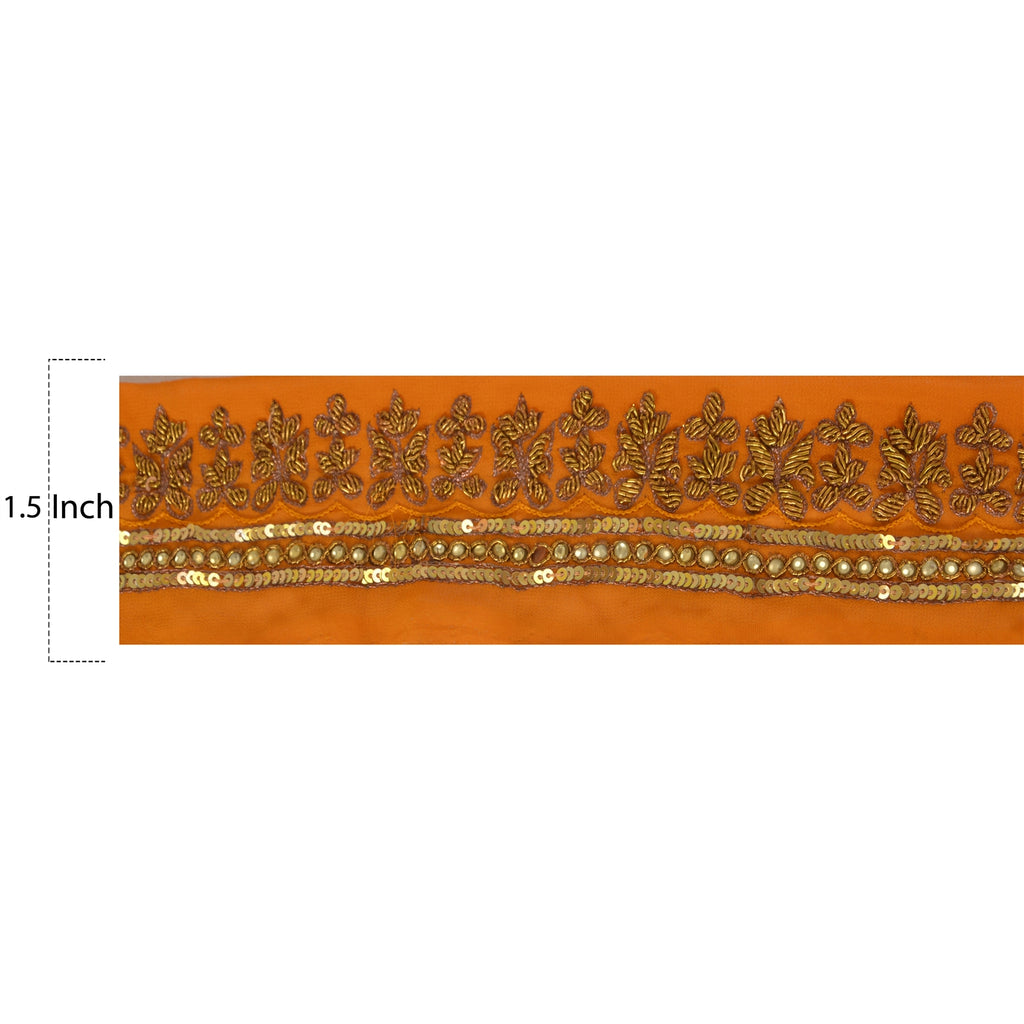 Sanskriti Vintage 6 YD Sari Border Hand Beaded Craft Trim Ribbon Orange Lace