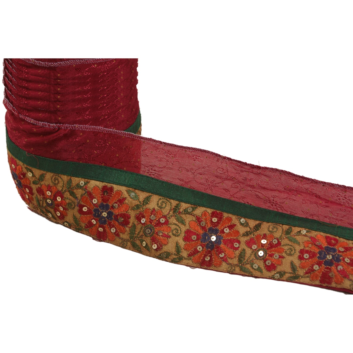 Sanskriti Vintage 1 YD Sari Border Hand Beaded Craft Trim Sewing Dark Red Lace