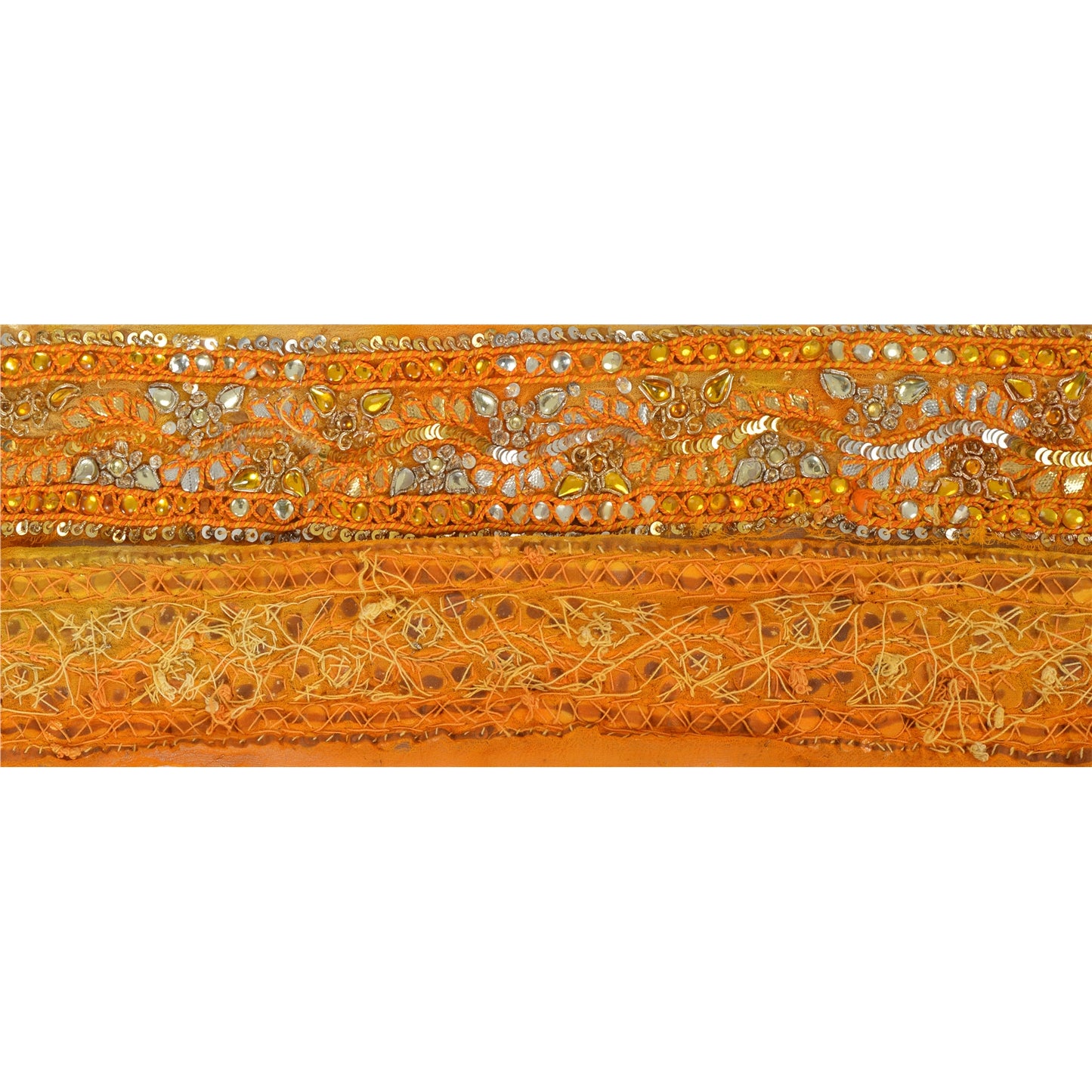 Sanskriti Vintage 6 YD Sari Border Hand Beaded Craft Trim Sewing Orange Lace