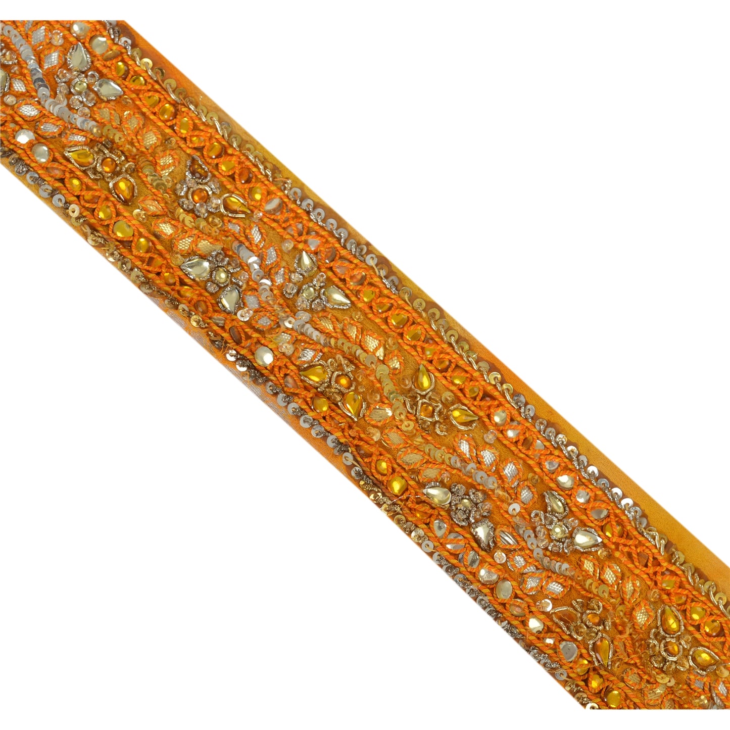 Sanskriti Vintage 6 YD Sari Border Hand Beaded Craft Trim Sewing Orange Lace