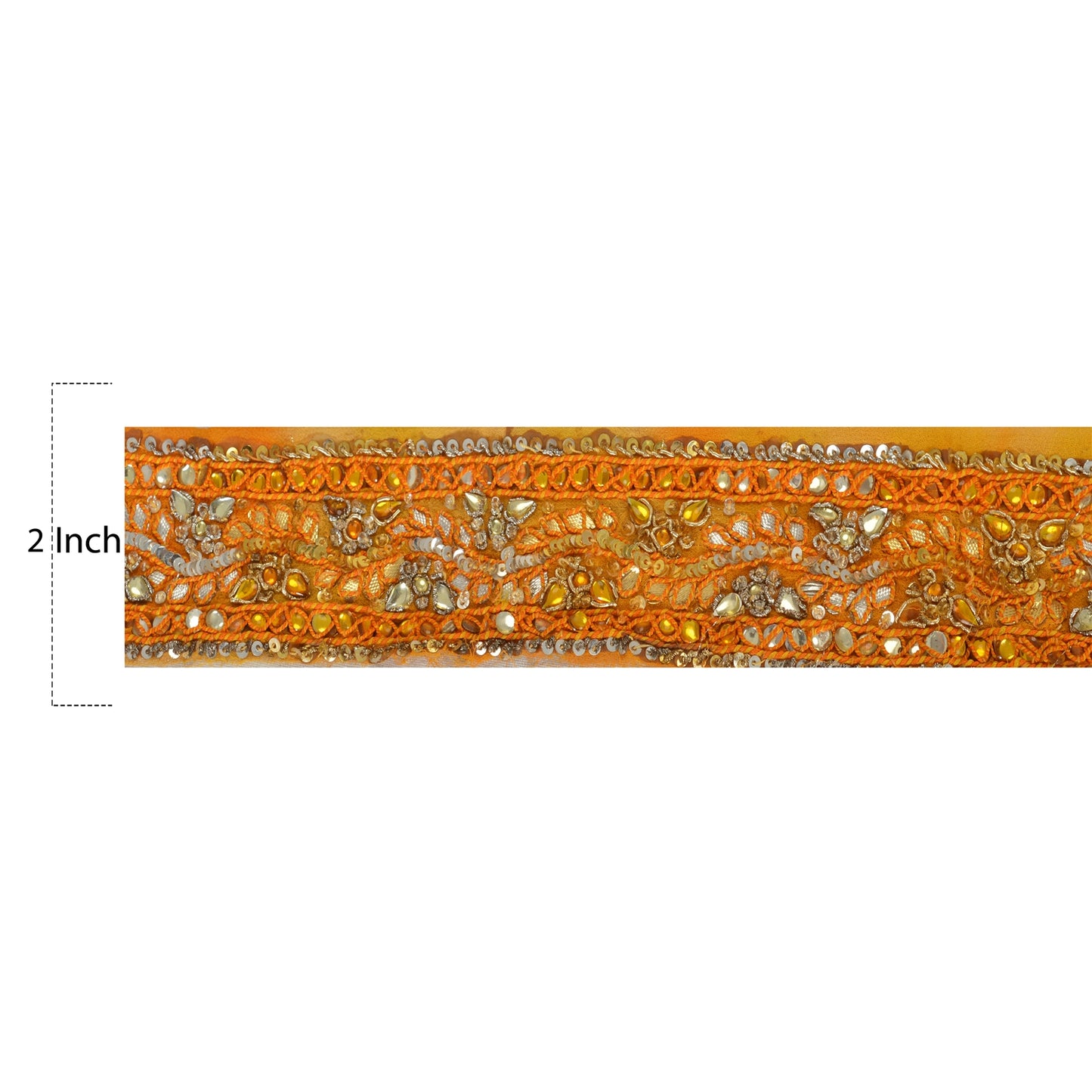 Sanskriti Vintage 6 YD Sari Border Hand Beaded Craft Trim Sewing Orange Lace