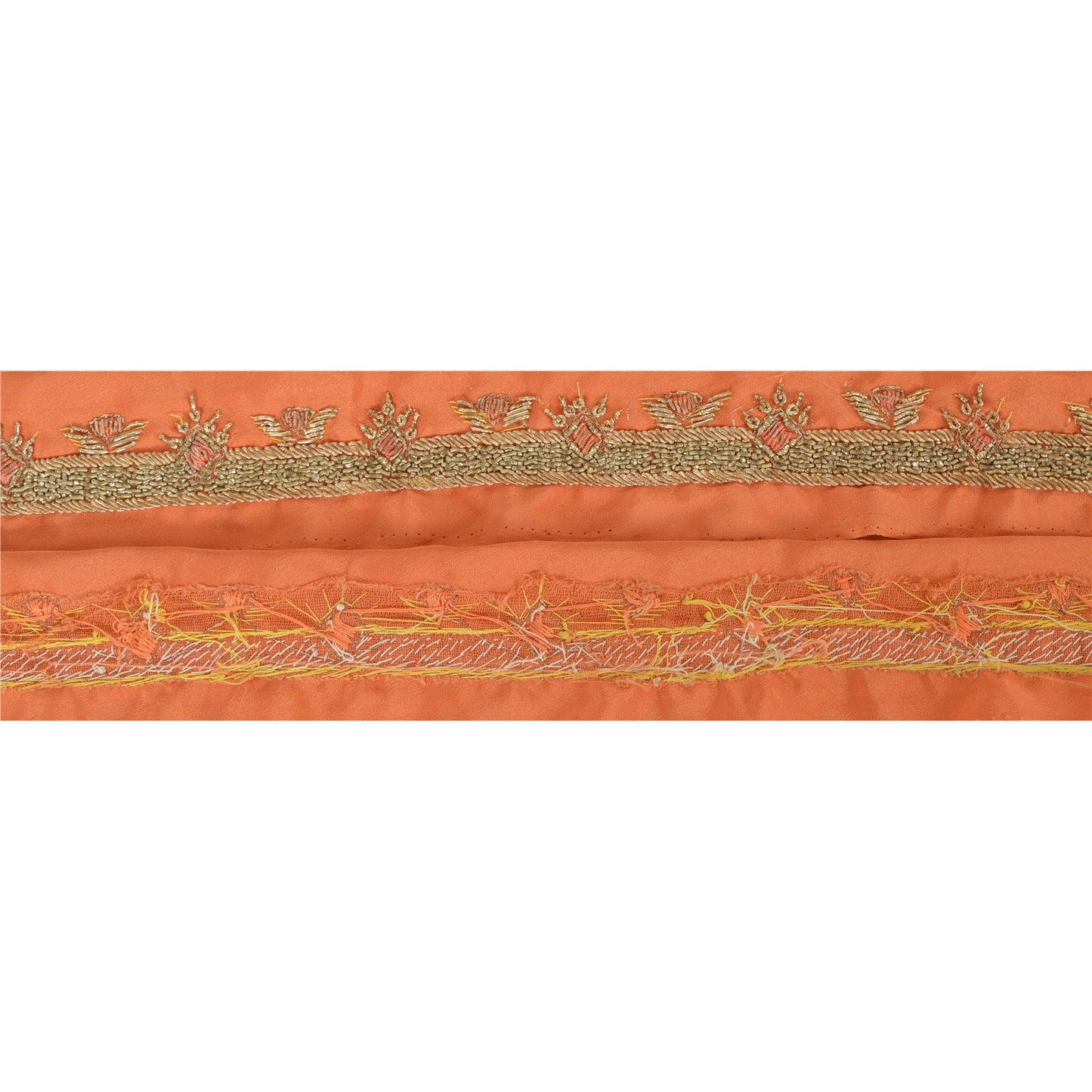 Sanskriti Vintage 1 YD Sari Border Hand Embroidered Craft Trim Ribbon Peach Lace