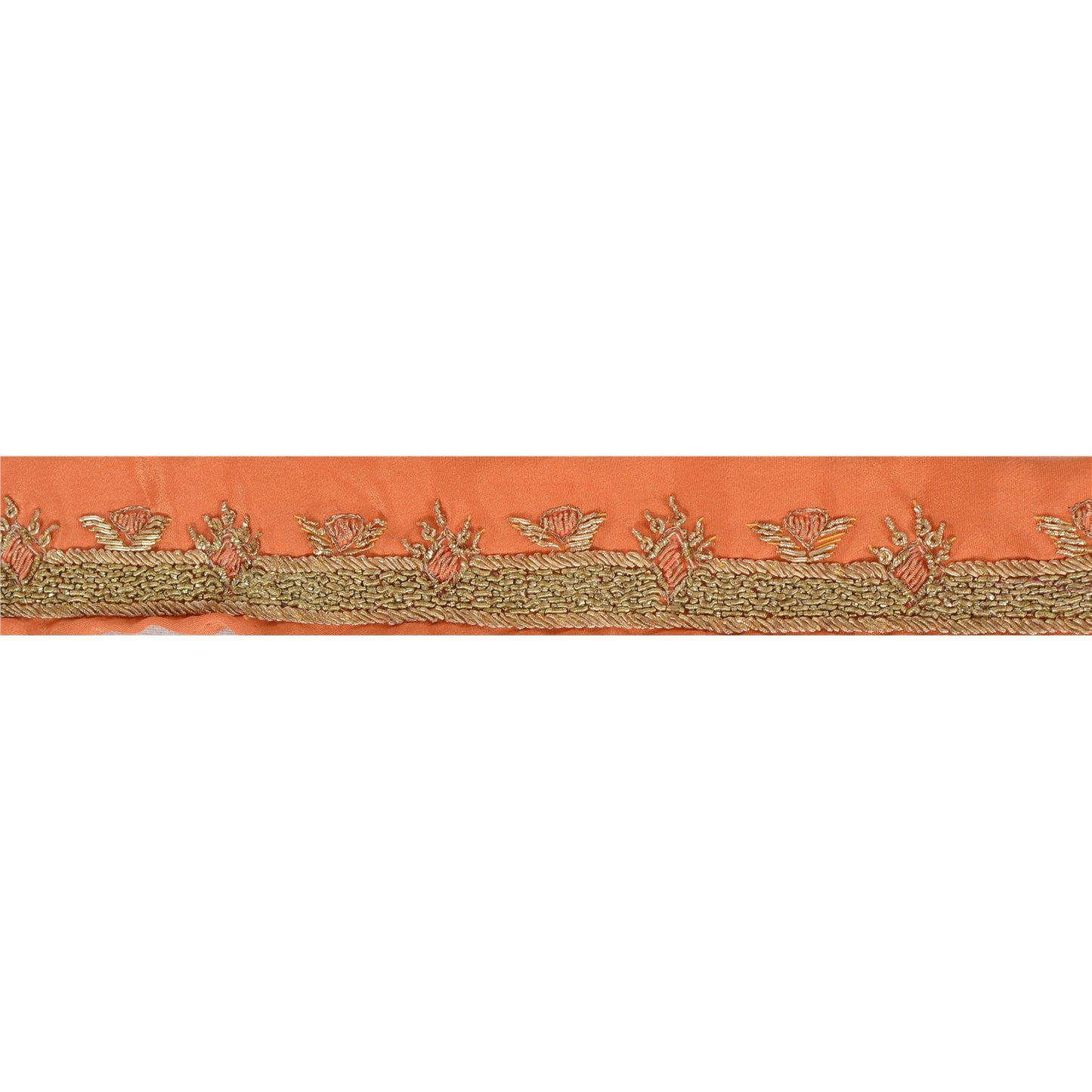 Sanskriti Vintage 1 YD Sari Border Hand Embroidered Craft Trim Ribbon Peach Lace