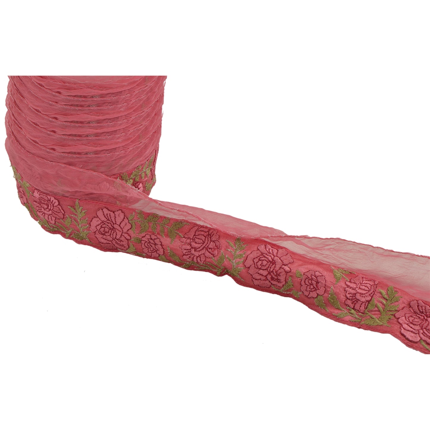 Sanskriti Vintage 1YD Sari Border Embroidered Indian Trim Ribbon Pink Craft Lace