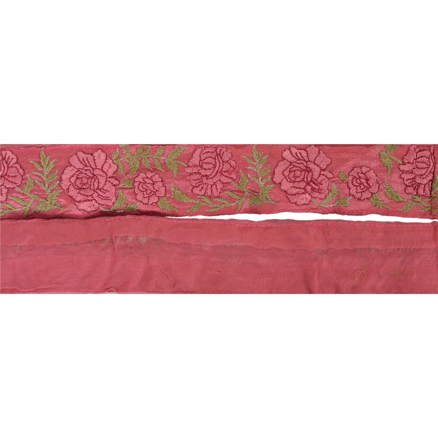 Sanskriti Vintage 1YD Sari Border Embroidered Indian Trim Ribbon Pink Craft Lace