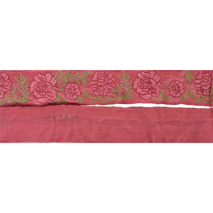 Sanskriti Vintage 1YD Sari Border Embroidered Indian Trim Ribbon Pink Craft Lace