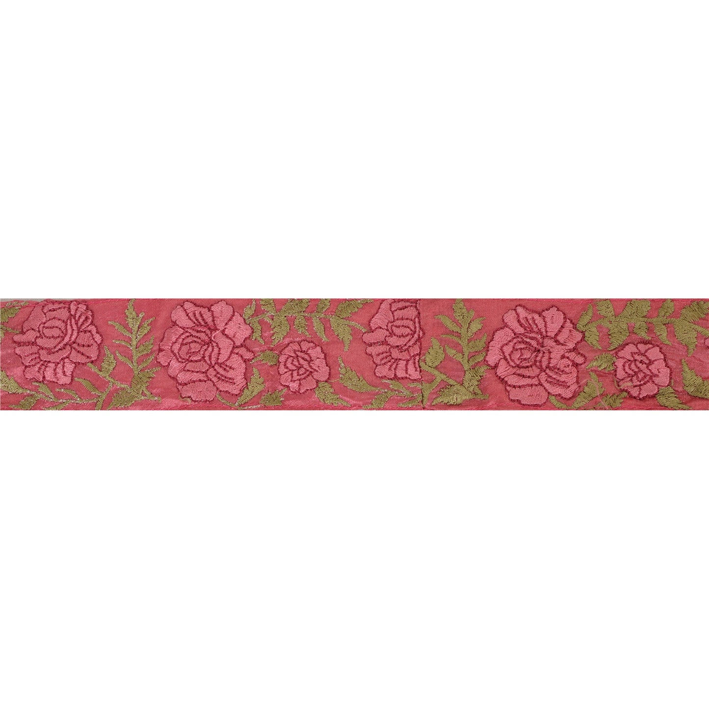 Sanskriti Vintage 1YD Sari Border Embroidered Indian Trim Ribbon Pink Craft Lace