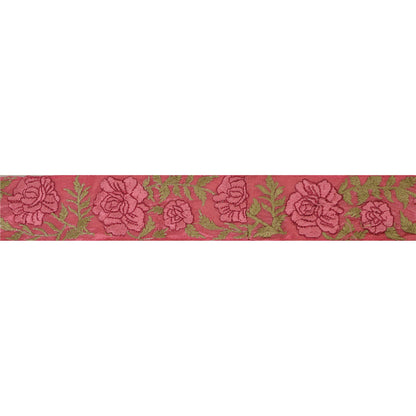 Sanskriti Vintage 1YD Sari Border Embroidered Indian Trim Ribbon Pink Craft Lace