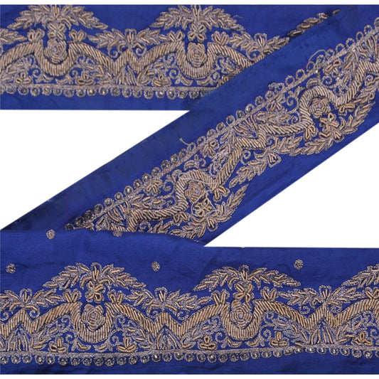 Sanskriti Vintage 1YD Sari Border Hand Beaded Indian Trim Décor Ribbon Blue Lace