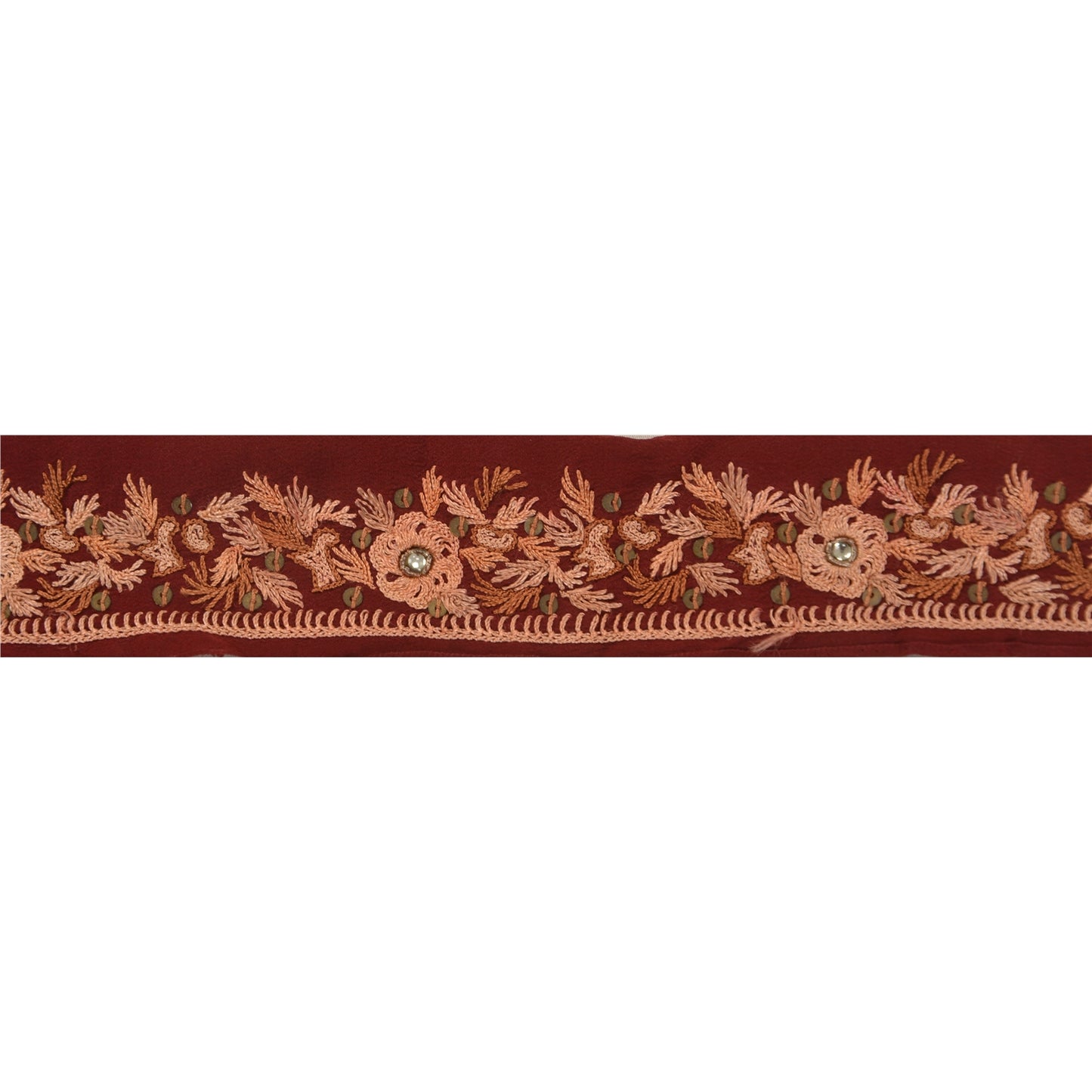 Sanskriti Vintage 5 YD Sari Border Hand Beaded Craft Trim Ribbon Dark Red Lace