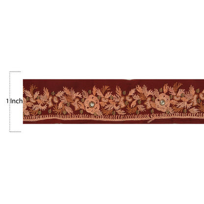 Sanskriti Vintage 5 YD Sari Border Hand Beaded Craft Trim Ribbon Dark Red Lace