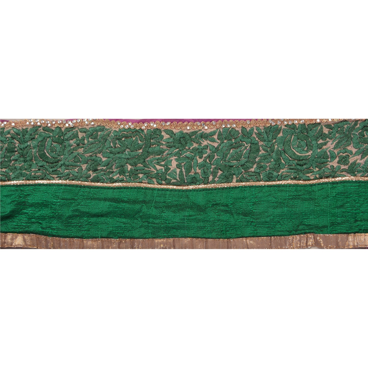 Sanskriti Vintage 1 YD Sari Border Embroidered Trim Sewing Craft Green Lace