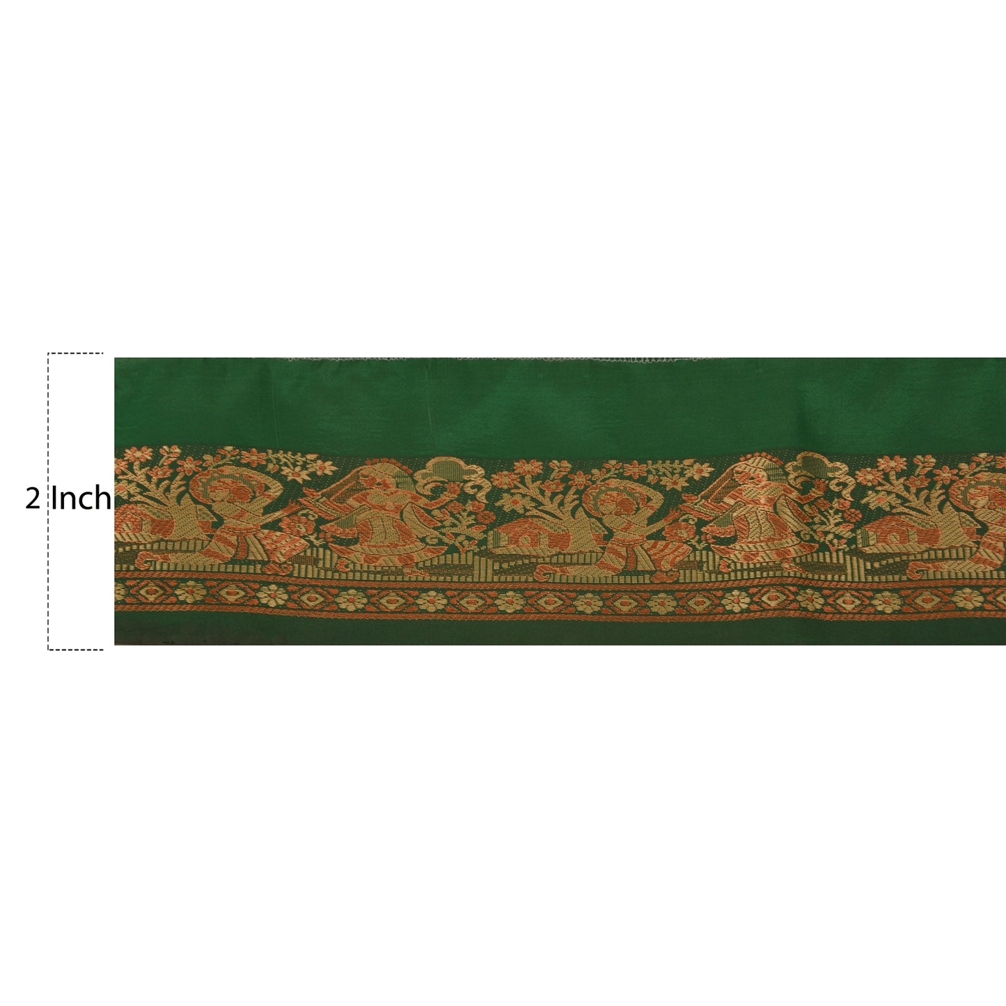 Sanskriti Vintage 1 YD Sari Border Antique Woven Indian Trim Sewing Green Lace