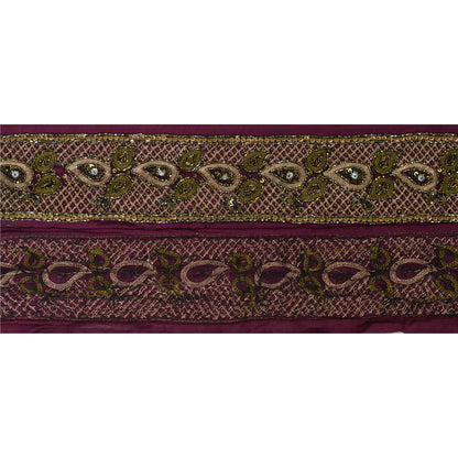 Sanskriti Vintage 1 YD Sari Border Hand Beaded Craft Trim Sewing Purple Lace