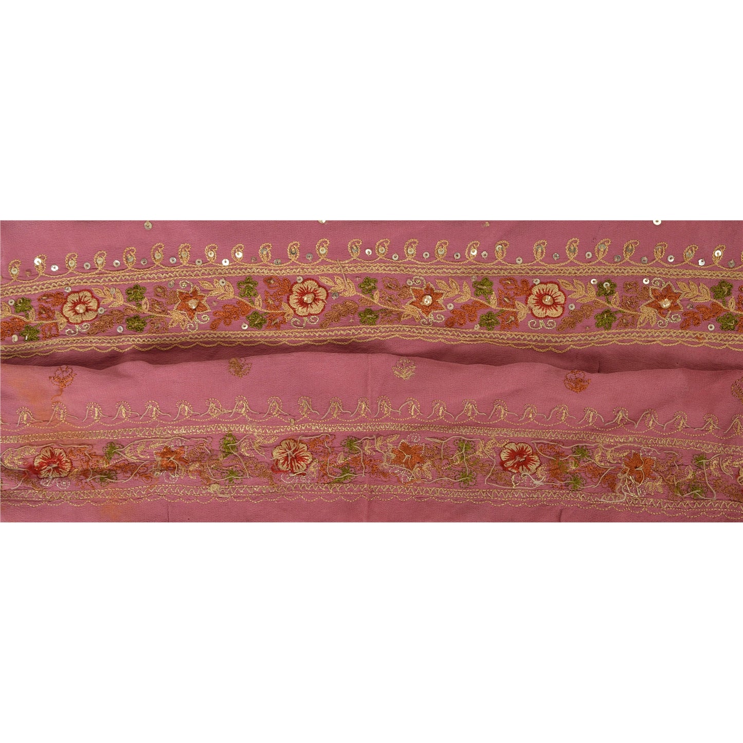 Sanskriti Vintage 1 YD Sari Border Hand Beaded Trim Ribbon Pink Craft Lace