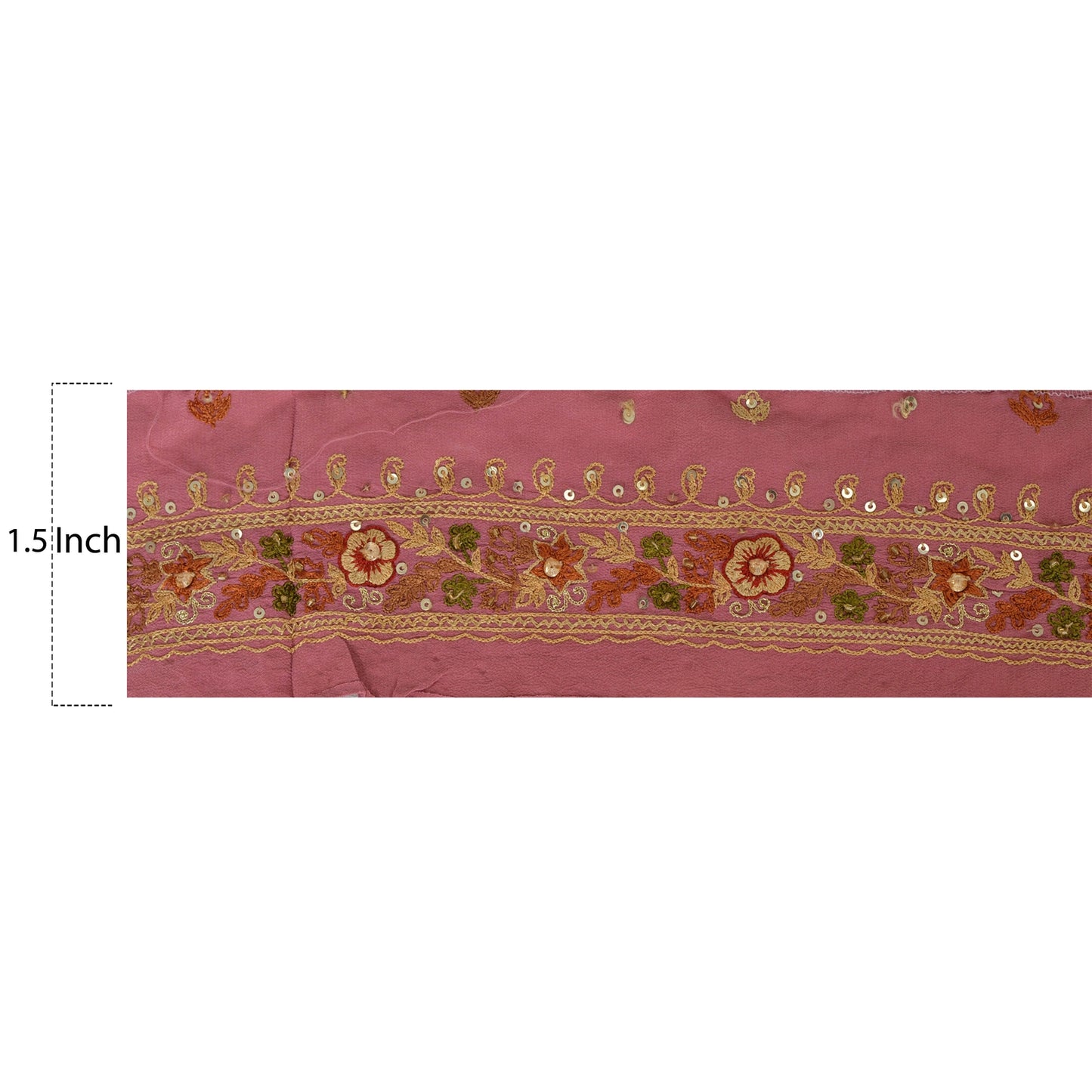 Sanskriti Vintage 1 YD Sari Border Hand Beaded Trim Ribbon Pink Craft Lace