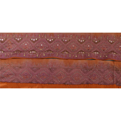 Sanskriti Vintage 1 YD Sari Border Hand Beaded Craft Trim Sewing Brown Lace