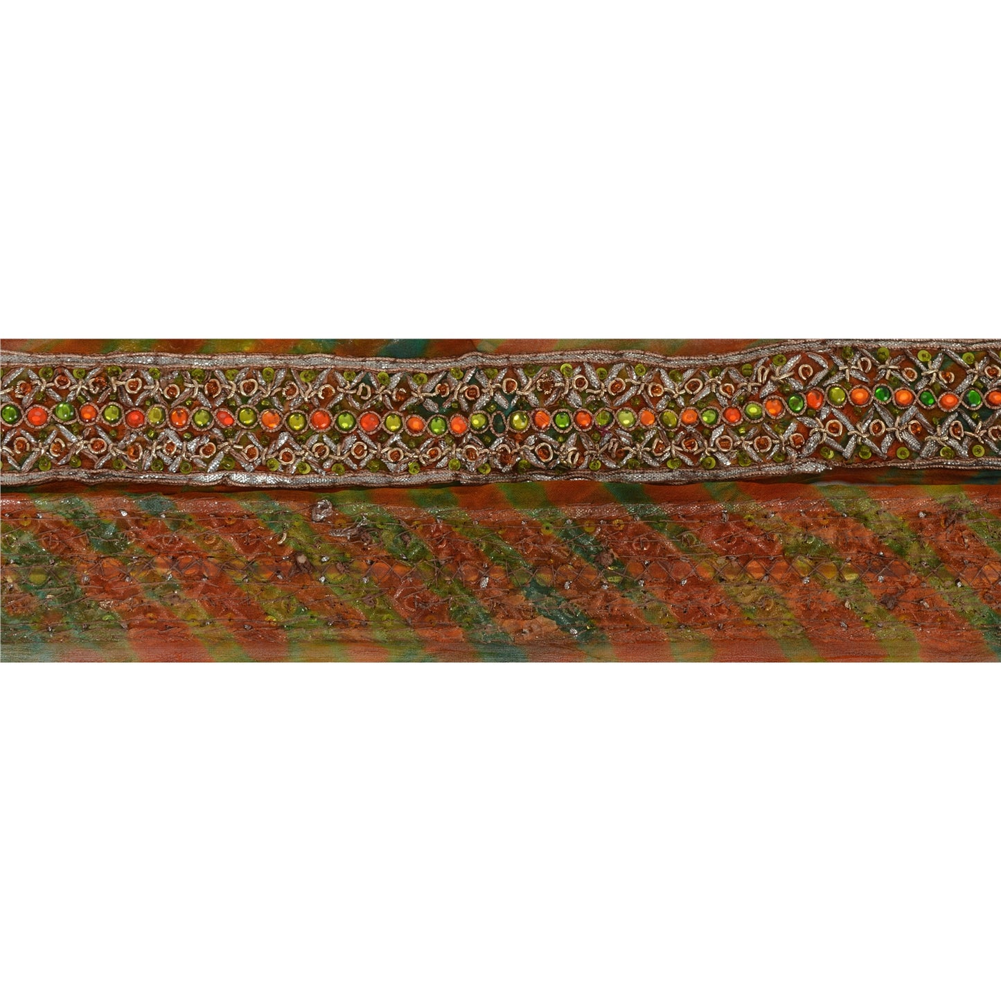 Sanskriti Vintage 1 YD Leheria Sari Border Hand Beaded Trim Sewing Craft Lace