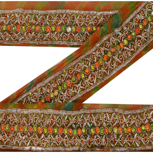 Sanskriti Vintage 1 YD Leheria Sari Border Hand Beaded Trim Sewing Craft Lace