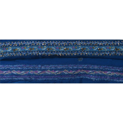 Sanskriti Vintage 1 YD Sari Border Antique Hand Beaded Trim Ribbon Blue Lace